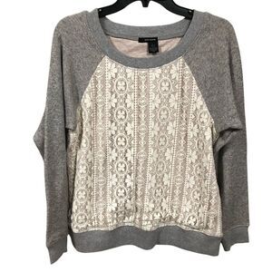DKNY Jeans Lace Women's Long Sleeve Scoop Neck Sweater Top SMALL
